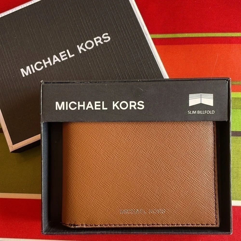 Brand New Michael Kors Genuine Leather Slim Billfold Andy Luggage Mens Wallet
